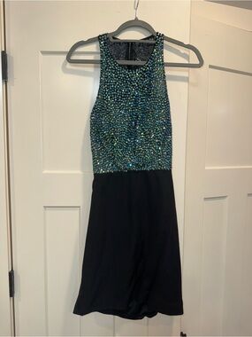 Vienna Prom Beaded Teal and Black High-Neck Dress